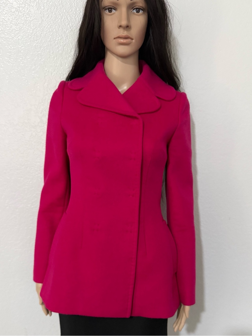Dolce & Gabbana Emerald Pink Wool Peplum Coat